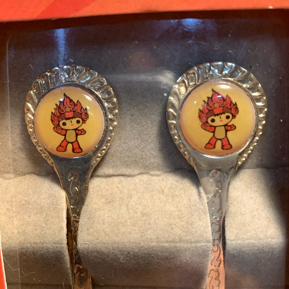 NIB Beijing Olympics 2008 Fuwa Bei Bei Silver Metal Child Spoon Set/2 Authentic - Picture 2 of 10